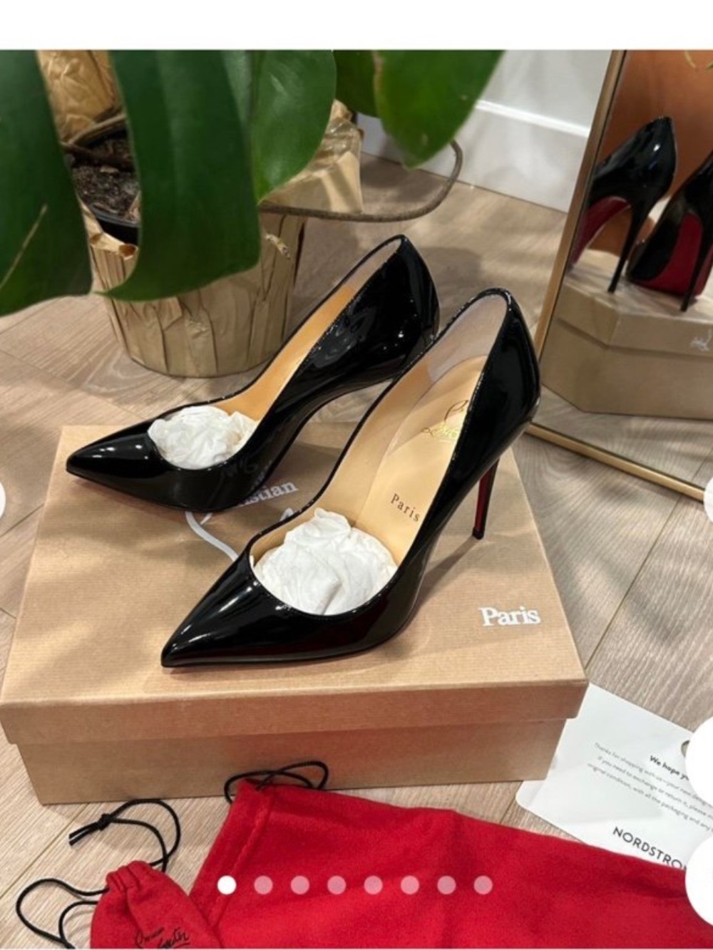 Christian Louboutin Black Patent Pointed-Toe Pumps with Red Sole